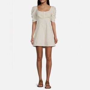 NWOT Free People Cheyenne Denim Ivory Mini Dress | Size Large
